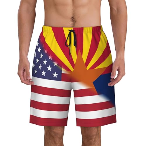 American Flag and Flag of Arizona Mens Summer Seabeach Casual Shorts Seaside Surfing Swim Trunks Beach Pants4