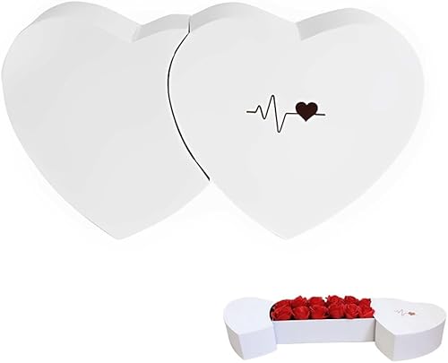 BBJ WRAPS Caja de arreglos florales en forma de corazón doble con tapas, ramo floral, cajas de papel de embalaje para floristas en el día de San