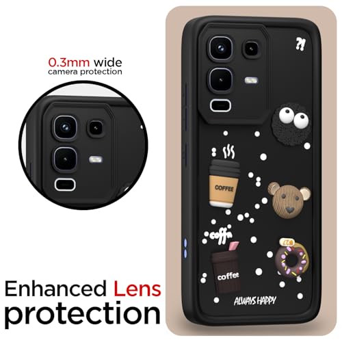Image of Pikkme Back Cover for Infinix Note 50s 5G | 3D Bear Silicone Cute & Fun Coffee Cartoon | Full Body Protection Bumper Case (Black)