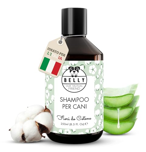 Belly Shampoo Cani Profumato - Shampoo per Cani Pelo Corto e Lungo - Shampoo Cane per Tutti i Peli, Senza Chimici agli Oli Essenziali - Shampo Cane Delicato e Naturale, 250 ml (Fresco Cotone)