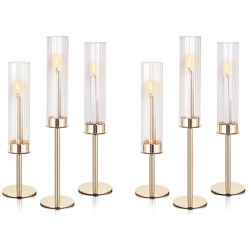 Ronasip Tall Hurricane Glass Candlestick Holders for Taper Candles Table