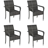 Yaheetech Set of 4 Rattan Stackable Outdoor Garden Chair Lightweight All-Weather w/Armrests for Patio, Backyard, Poolside, Grey