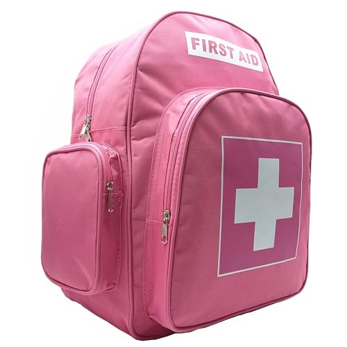 Mochila de emergencia roja vacía para primeros auxilios en senderismo y camping