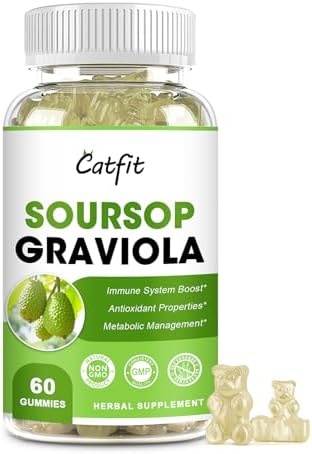 Soursop Graviola Gummies, Soursop Leaves Extract Herbs for Immune Boost, Antioxidant and Overall Health Support, Soursop Fruit, High-Absorption, Gluten Free, Vegan, 60 Gummies