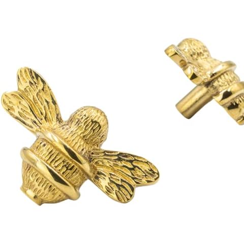Brass bee 2 x Solid Drawer Knob Handles | Drawer Handle | Bee Cabinet knob | Cupboards, Doors, Cabinets & Drawers for Kitchen, Wardrobe, Chest, Drawer Pull (Gold) Cover