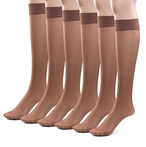 Image of Silky Toes Sheer Knee High Stockings for Women, 6 Pairs Nylon Trouser Socks ﻿With Comfort Top