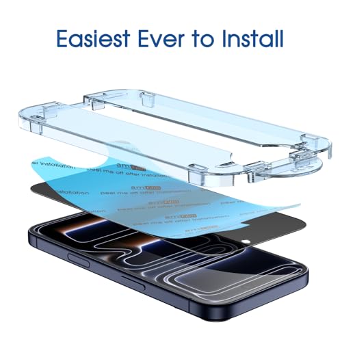 Image of amFilm OneTouch for iPhone 17 Pro Max Privacy Screen Protector 6.9'' 2025 | 30s Auto-Alignment, Bubble Free, Tempered Glass, 28 Anti Spy, Shatterproof, Camera Lens Protector 2+4 Pack (17P-6.9'')