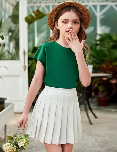 Image of Arshiner Girls Shirt Crop Tops Short Sleeve Summer Drop Shoulder Batwing Sleeve Crewneck Loose T Shirt Tee