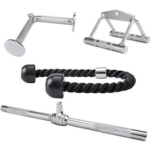 Fitvids Cable Machine Attachment Tricep LAT Pull Down Cable Attachment for Gym 4-Piece Set-Chrome Chrome