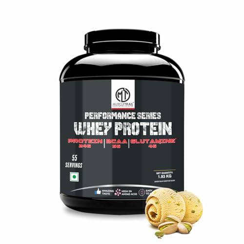 Image of MuscleTrail Performance Series Whey Protein | 24g Protein, 5g BCAA, 4g Glutamine | 55 servings (1.92Kg, pista kulfi)
