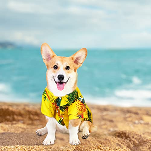 Whaline 3 Pieces Hawaiian Dog Shirts Breathable Summer Dog Cloth Pineapple Flamingo Pattern Pet Apparel Beach Short Sleeve Suit For Small To Large Dogs (Blue, Yellow, Rose Red), S #TOP4