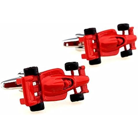 korpikus® Red ' Racing Car ' Theme Shiny Silver Colour Stainless Steel Cufflinks In Free Designer Gift Bag Cover