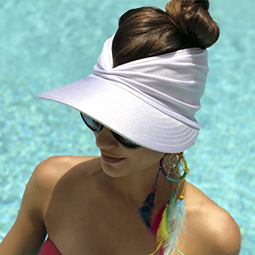 Muryobao Womens Sun Visor Hat Wide Brim Summer UPF 50+ UV Protection Beach Sport Cap White by Muryobao - Image 6