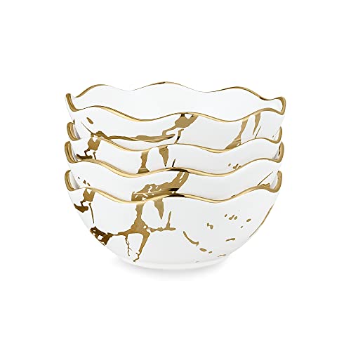 fanquare 4 Stück Weiße Gold Marmor Müslischalen Set, Japanische Ramen Schüssel Set, Klein Dessertschalen Keramik für Suppe, Salat, Pasta, Reis