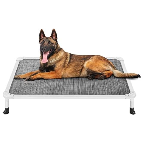 Veehoo Chew Proof Elevated Dog Bed - Cooling Raised Pet Cot - Silver Aluminum Frame and Durable Textilene Mesh Fabric, Unique Designed No-Slip Feet for Indoor or Outdoor Use, Black Silver, Large Cover