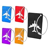 Mebamce 5 etiquetas de equipaje de metal con lazo de acero, etiquetas de equipaje seguras de viaje de aleación de aluminio con tarjeta de identificación impermeable para bolsa, mochila, maleta, funda