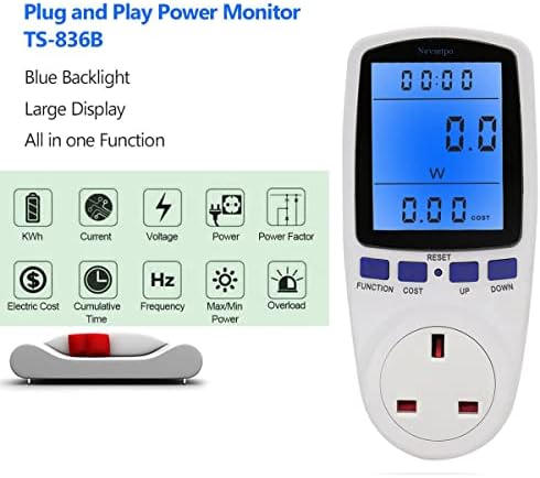 Nevsetpo Power Meter UK Plug Watts Meter Cost Meter Power Monitor with Backlight