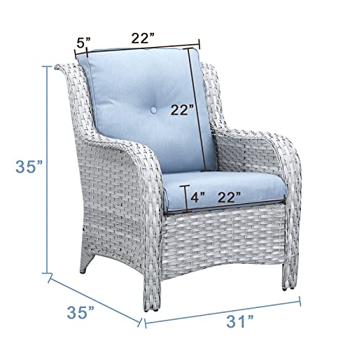 Rilyson Outdoor Patio Chairs Wicker Chair - 2Pc Rattan Chairs Set With High Back And Deep Seating For Deck Porch Outside Garden(Light Grey/Sky Blue) #TOP2