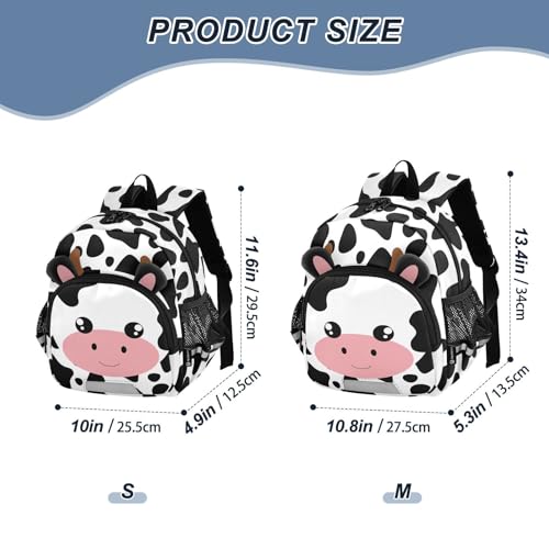 ZAZYXTJ Personalized Cow Print Kids Backpack for Boys Girls Toddler with Chest Strap Ears Preschool School Bag 3-6 Years Old2