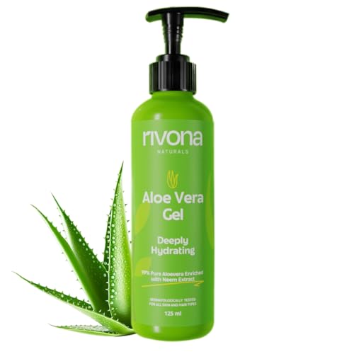 Image of Rivona Naturals 99% Pure Organic Aloe Vera Gel with Neem | For Face, Skin & Hair | Hydrating, Moisturizing & Soothing | Multipurpose Gel for Men & Women (125ml)