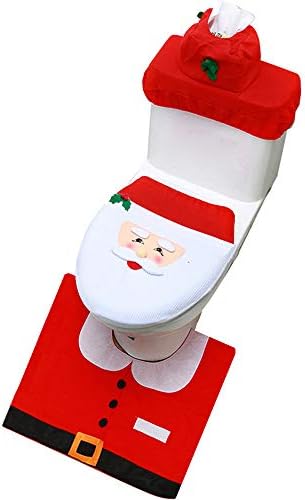 Bathroom Soft Thicker Warmer Stretchable Washable Cloth Toilet Seat Cover Pads (Santa,1set)