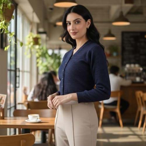 Image of Women Winter Wear V-Neck Full Sleeves Regular Fit Woollen Blouse