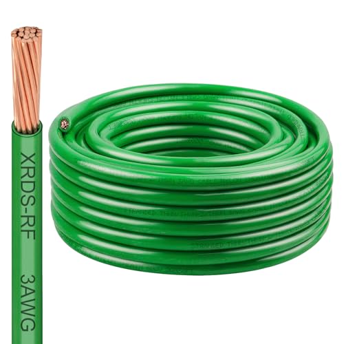 Image of XRDS -RF 3 AWG THHN Stranded Bare Copper Wire, 50FT Green Grounding Wire, 600V Rated Building Wire Ideal for Panel Wiring, Grounding, Lighting Circuits, Control Systems