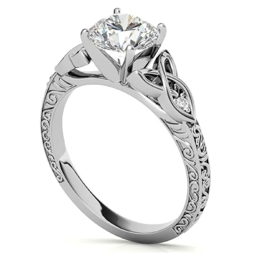 2 CT Round Cut Colorless Moissanite Accented Celtic Knot Engagement Ring,Solitaire Wedding Ring, Solid 14k White Gold Moissanite Rings, Anniversary Promise Ring Gifts for Her4