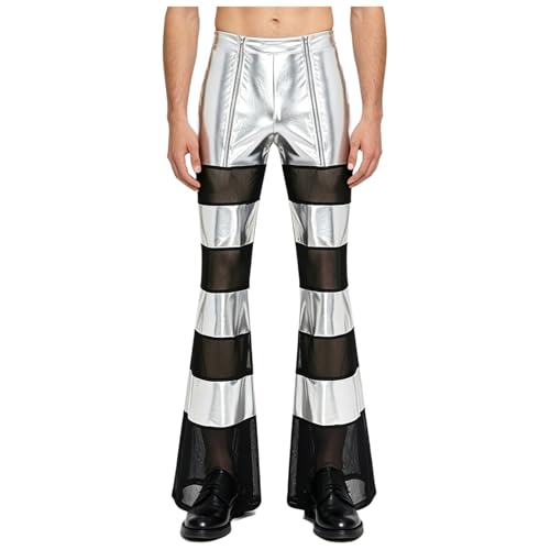 Pantalon évasé métallique brillant pour homme coupe large et taille haute