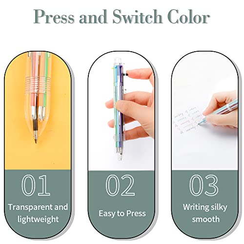 Multicolor Ballpoint Pen 6-In-1 6 Pack, 6-Color Retractable Ballpoint Pens 0.5Mm 6 Colors Transparent Barrel Multicolor Pen In 1 For Office School Supplies Gift For College Students, Kids Party Favors #TOP5