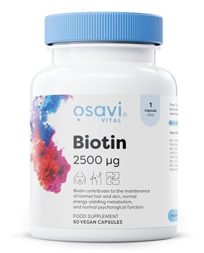 Osavi Biotin 2,500 μg – 60 Vegan Capsules | Essential Beauty Vitamin for Healthy Hair, Skin & Nails | Supports Metabolism & Nervous System | Clean Label | Vegan–Friendly