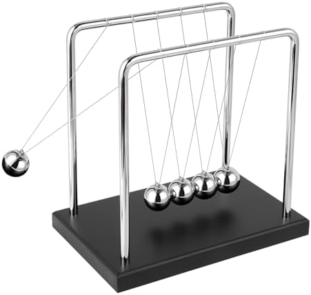 Fun Science Physics Toys Black Large Newton's Cradle Pendulum Balance Balls 5 Beads Perpetual Motion Desk Toy Wooden Base Balance Balls for Office and Desk Decorations