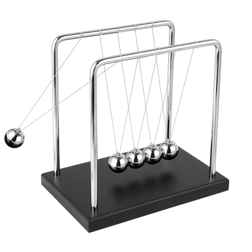 WXBRMCRY Fun Science Physics Toys Black Large Newton's Cradle Pendulum Balance Balls 5 Beads Perpetual Motion Desk Toy Wooden Base Balance Balls for Office and Desk Decorations