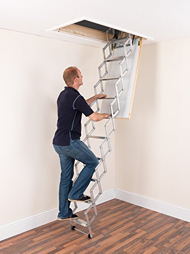 Alufix 10-tread Ziehharmonika Loft Leitern – Ideal für Tiny Dachboden Räume | einfach DIY Passform | Aluminium | Boden zu Decke 2,46 m-2.73 m (8.1ft-9.0ft)