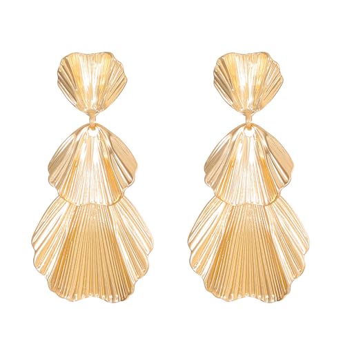HETICA Gold Leaf Dangle Earrings for Women, Fashion Exaggerated Multi Layer Leaf Stud Earrings Vintage Statement Earrings Jewelry