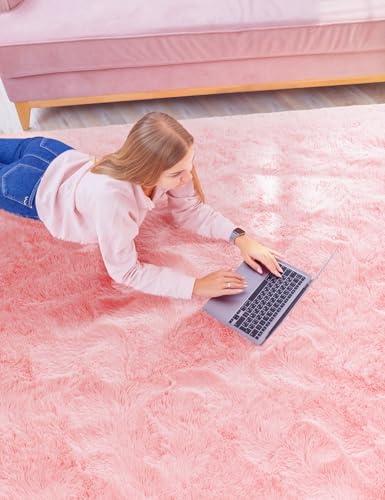Tapete Shaggy Rosa 5x7 para dormitorio y sala miniatura 5