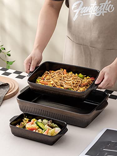 Kanwone Ceramic Baking Dishes, Rectangular Lasagna Pans, Casserole Dishes, Bakeware Set For Cooking, Kitchen, Cake Dinner, 9 X 13 Inches, Stripe Series - Reactive Glazed (Matte Black) #TOP2