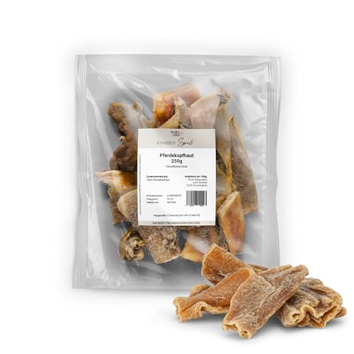 LuckyChef KnabberSpaß Pferdekopfhaut 250 g, naturbelassener Kauartikel für Hunde, hypoallergen & proteinreich, langanhaltender Kauspaß, ohne Zusatzstoffe, 100% Pferd