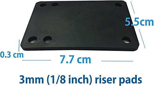 Image of VJ Longboard Skateboard Riser Pads, Rubber, Set of 2, Size 3mm (1 /8 inch) 6mm (1 /4 inch) 12mm (1 /2 inch) 14mm Angel Wedge Riser Pads, Black