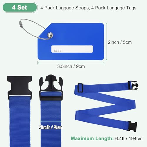 Image of M METERXITY 4-Sets Luggage Straps TSA Approved, Travel Straps for Luggage Suitcase Tags Set, Adjustable Suitcase Belt [Dark Blue]