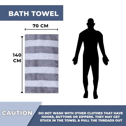 Image of MJN Microfiber Bath Towel Strip - Large 70x140 cm, Extra Soft Plush, Quick-Dry, High Absorbency Bath Towel (Grey)