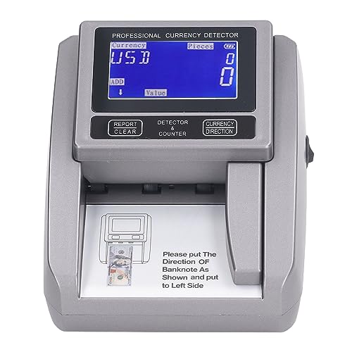Money Detector Machine, HD LCD Display Denomination Bill Detector with MG, UV, IR, MT Counterfeit Detection, Portable Handle Cash Checker for Small Commercial or Personal Home Use (US Plug)