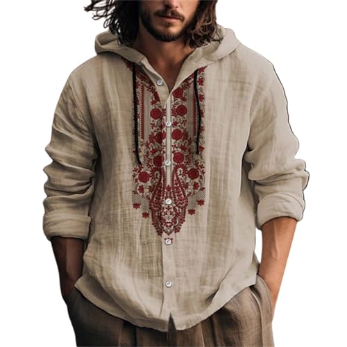 Xoxingysm Men's Cotton Linen Long Sleeve Shirt with 3D Print