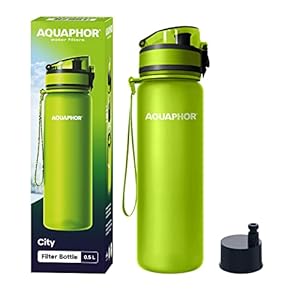 AQUAPHOR City Bottle 500ml Green | Travel Water Bottle with Activated Carbon Filter | Filters Chlorine & Impurities | Made of Tritan & BPA-Free | Stay Hydrated On the Go!