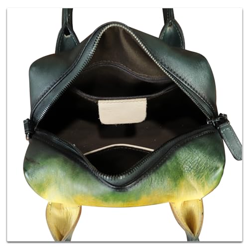 Image of Genuine Leather Handbag for Women Hand Painted Top Handle Purse Retro Handmade Satchel Vintage Crossbody Hobo Bag