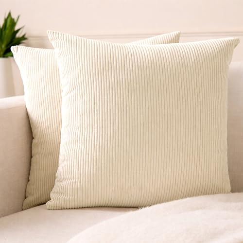 Image of Encasa XO Corduroy Cushion Covers, No Inserts, Set of 2, Cream