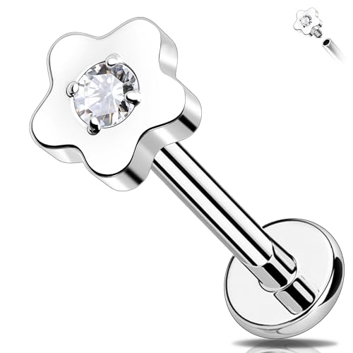 Melighting Boucle d'oreille en titane G23 en forme de fleur pour cartilage 16 g Filetage interne Labret Tragus Piercing Bijoux