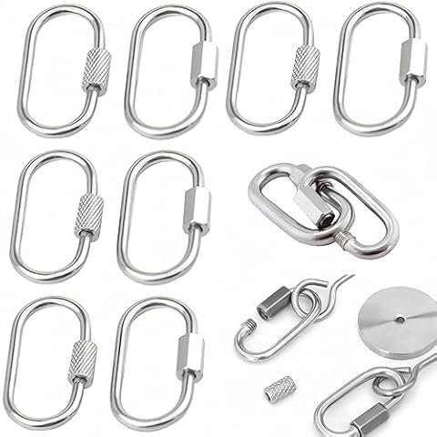 8 PCS Stainless Steel D Shape Quick Link Chain Small Locking Carabiner Screw Lock Keychain Ring Buckle Thickness Oval Metal Keychain Clip Hook Jewelry Making Handbag DIY Necklaces Bracelets Accessory Cover