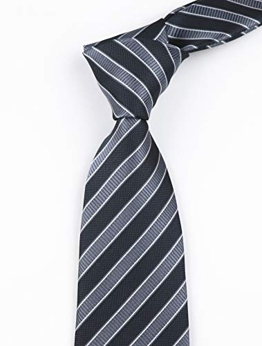 Men's Black Grey Striped Western Tie Extra Long Trendy Patterned Fashion Suit Silk Necktie - Thumbnail 3