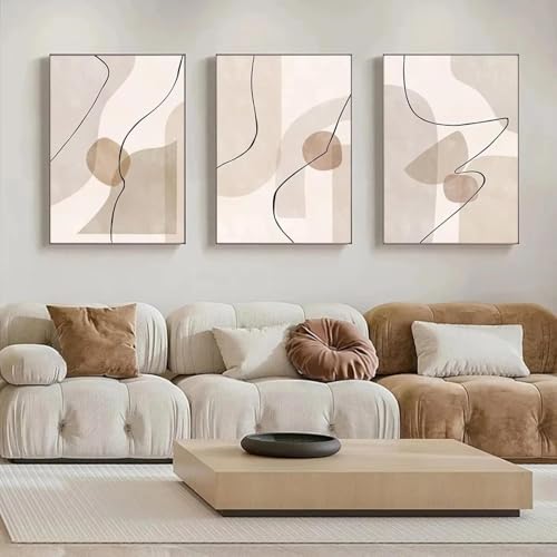 Peinture sur toile abstraite géométrique bohème beige avec lignes - Affiches salon 60x90